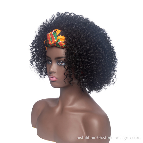 Aishili wholesale Afro curly deep wave synthetic wrap turban hair headband wig for black women